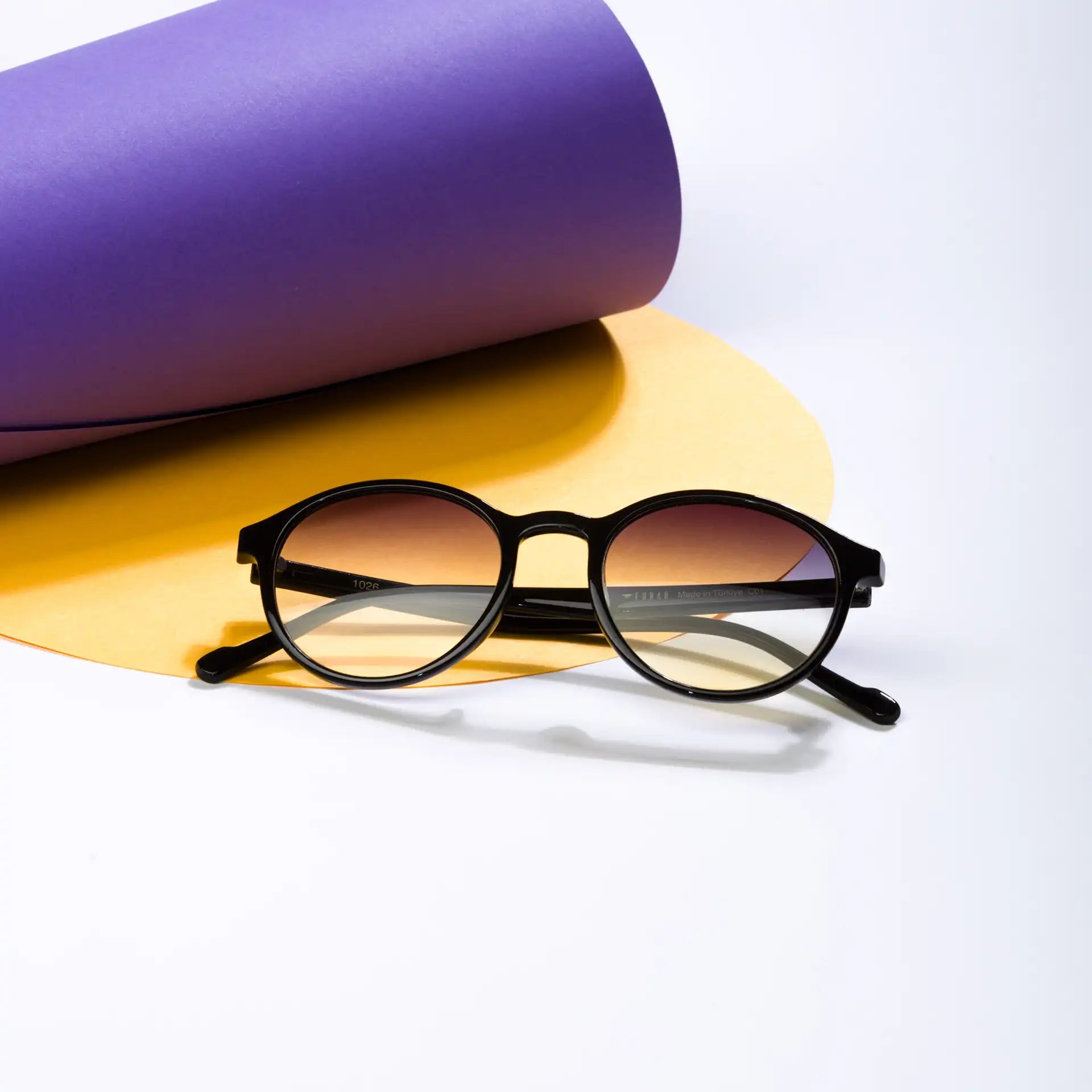 Furab Mor Turuncu Lensli  Parlak Siyah Kadın Güneş Gözlüğü